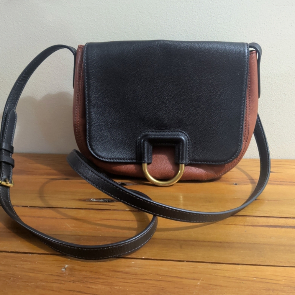 Fossil Stella Leather Crossbody Bag Black and Brown Adjustable Strap